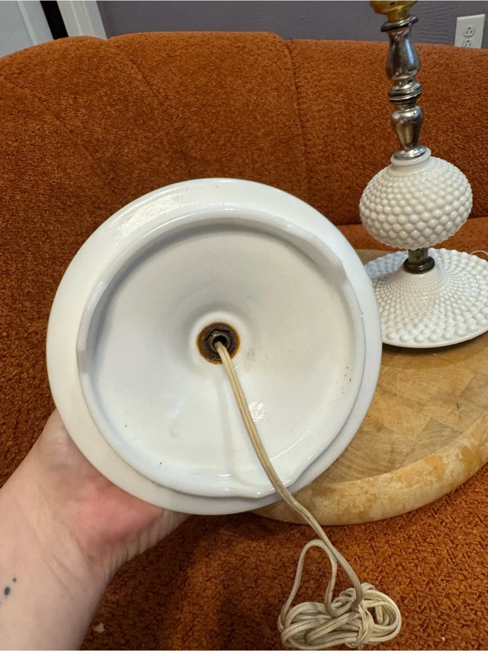 Vintage-Style White Hobnail Table Lamp Pair